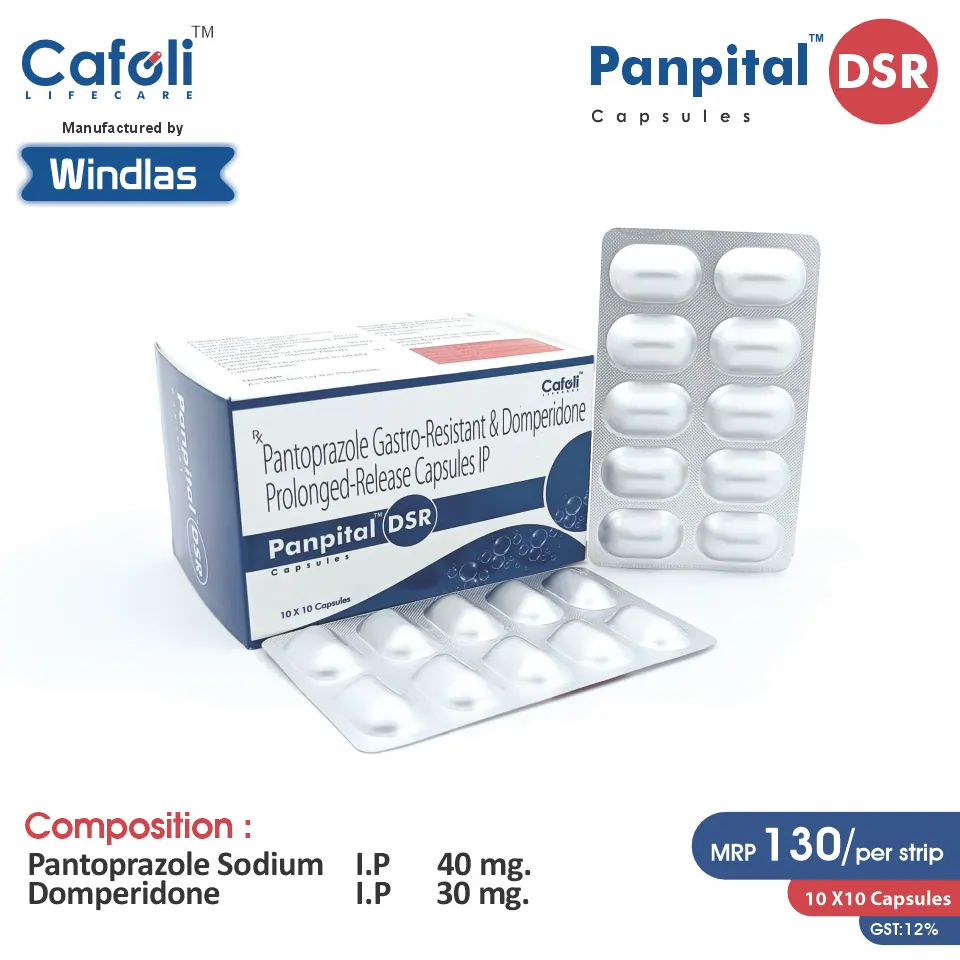 Domperidone (30mg) + Pantoprazole (40mg) Panpital DSR Capsule at best price in PCD Pharma Franchise for nausea relief and acid reduction.